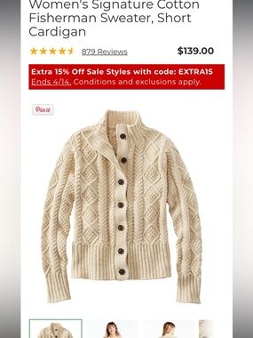 Women's Signature Cotton Fisherman Sweater, Short Cardigan, Cream